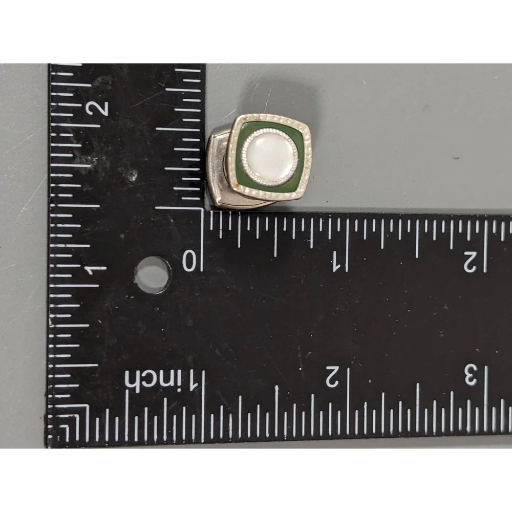 Vintage Green‎ Enamel MOP Round Inlay Square Snap Cufflinks